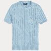 AZURE Ralph Lauren kabelstickad bomullströja med kort ärm, dam AZURE Ralph Lauren kabelstickad bomullströja med kort ärm, dam