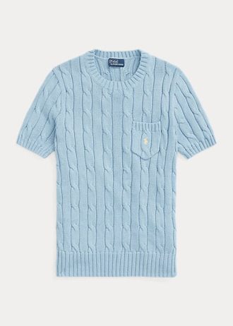 AZURE Ralph Lauren kabelstickad bomullströja med kort ärm, dam
