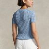AZURE Ralph Lauren kabelstickad bomullströja med kort ärm, dam AZURE Ralph Lauren kabelstickad bomullströja med kort ärm, dam