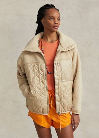 Beige dam Ralph Lauren Hybrid High-Pile & Ripstop-paneljackor