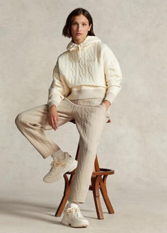 Beige dam Ralph Lauren logotyp Kabel-quiltade tröja byxor