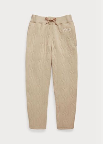 Beige dam Ralph Lauren logotyp Kabel-quiltade tröja byxor