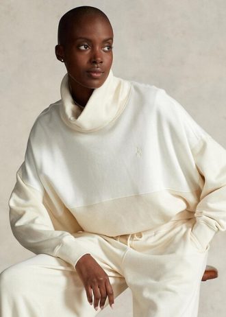 Beige dam Ralph Lauren paneltröja med tratthalsad fleecetröja