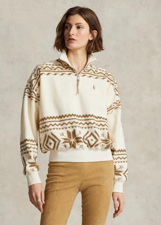 Beige Dam Ralph Lauren Tonal Fair Isle-motiv fleece sweatshirts