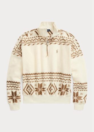 Beige Dam Ralph Lauren Tonal Fair Isle-motiv fleece sweatshirts