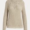 Beige dam Ralph Lauren utsmyckade sidentröjor med rullhals Beige dam Ralph Lauren utsmyckade sidentröjor med rullhals