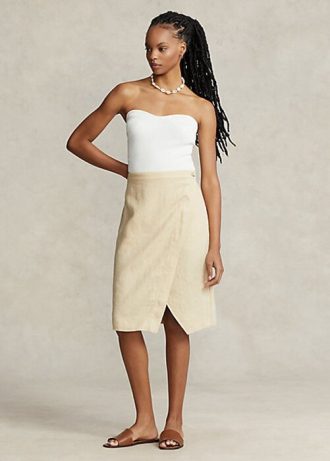 Beige omlottkjolar i linne från Ralph Lauren för kvinnor
