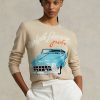 Beige Ralph Lauren ar-Motif Cashmere-Blend-tröjor för kvinnor