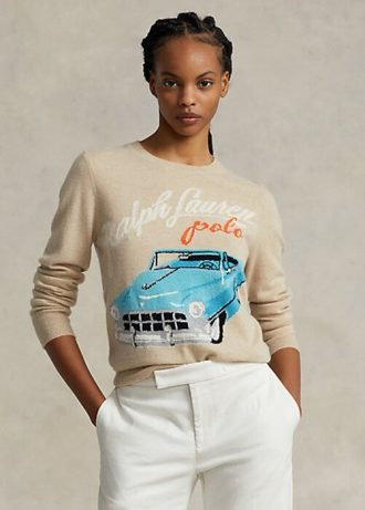 Beige Ralph Lauren ar-Motif Cashmere-Blend-tröjor för kvinnor