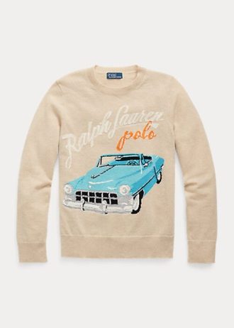 Beige Ralph Lauren ar-Motif Cashmere-Blend-tröjor för kvinnor
