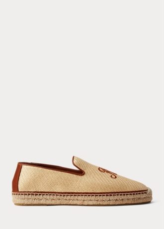 Beige Ralph Lauren Broderade Canvas Loafers för män