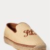 Beige Ralph Lauren Broderade Canvas Loafers för män Beige Ralph Lauren Broderade Canvas Loafers för män