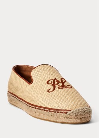 Beige Ralph Lauren Broderade Canvas Loafers för män