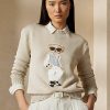 Beige Ralph Lauren Cable Bear sidentröjor för kvinnor Beige Ralph Lauren Cable Bear sidentröjor för kvinnor