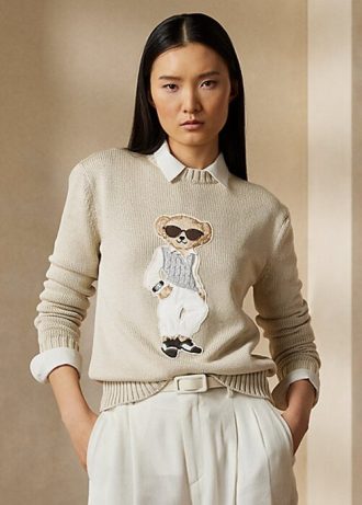 Beige Ralph Lauren Cable Bear sidentröjor för kvinnor