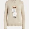 Beige Ralph Lauren Cable Bear sidentröjor för kvinnor Beige Ralph Lauren Cable Bear sidentröjor för kvinnor