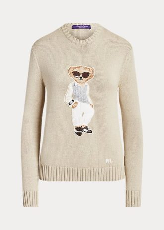 Beige Ralph Lauren Cable Bear sidentröjor för kvinnor