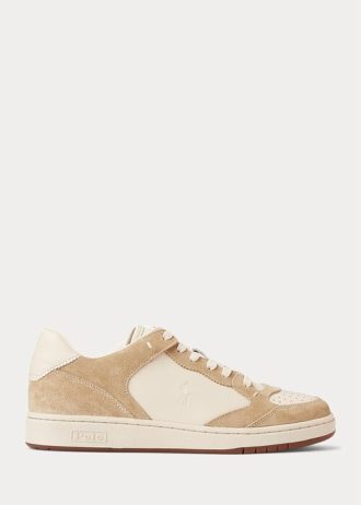 Beige Ralph Lauren Court Sneakers i läder och mocka för män