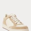 Beige Ralph Lauren Court Sneakers i läder och mocka för män Beige Ralph Lauren Court Sneakers i läder och mocka för män