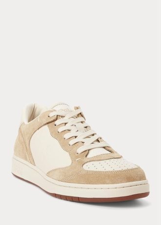 Beige Ralph Lauren Court Sneakers i läder och mocka för män