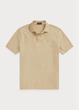 Beige Ralph Lauren Custom Slim Fit Mesh pikétröjor för män