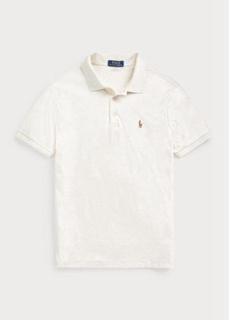 Beige Ralph Lauren Custom Slim Fit Pikétröjor i mjuk bomull för män
