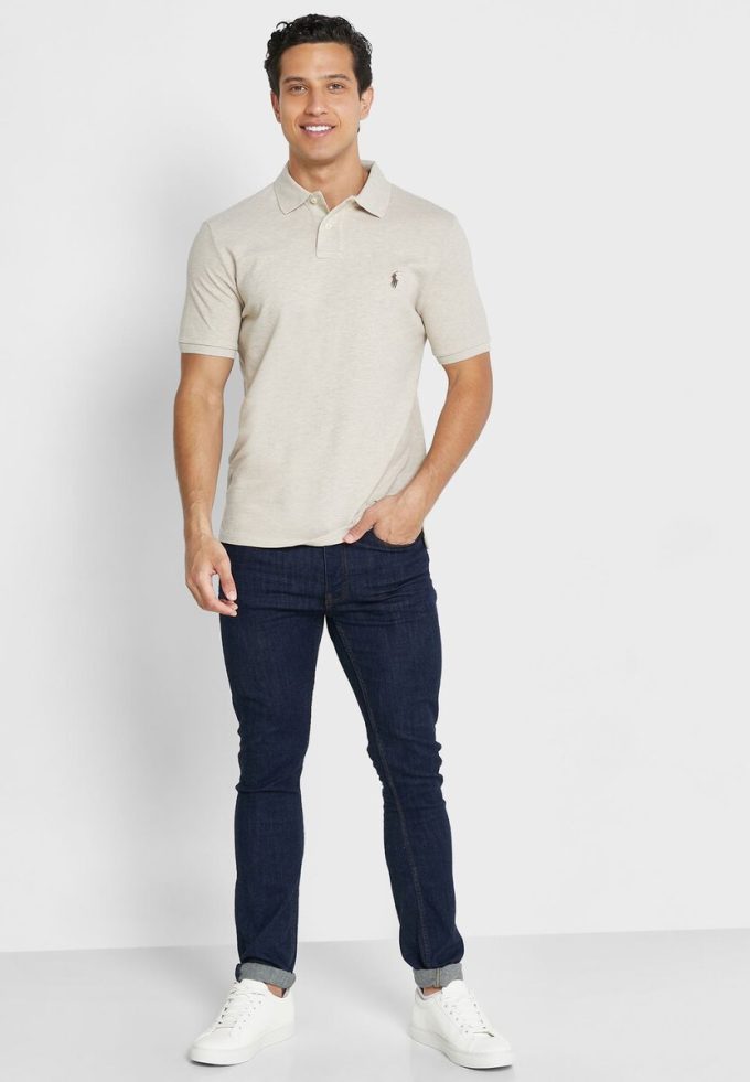 Beige Ralph Lauren Essential pikétröjor för män Beige Ralph Lauren Essential pikétröjor för män
