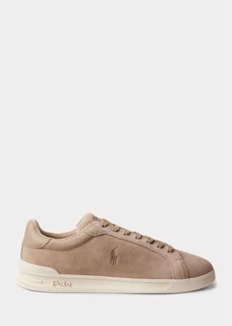 Beige Ralph Lauren Heritage Court II Sneakers i mocka för män