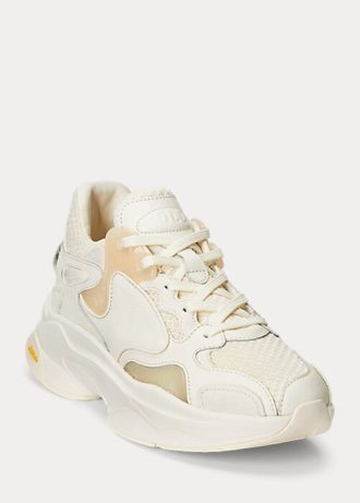 Beige Ralph Lauren Logo Tech Sneakers för kvinnor