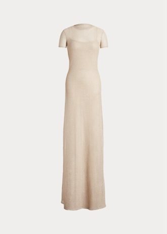 Beige Ralph Lauren Mesh Kortärmad aftonklänning för kvinnor