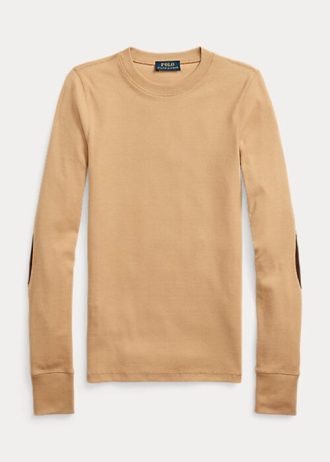 Beige Ralph Lauren Ralph Lauren Ribbed Mocka-Trim långärmade T-shirts