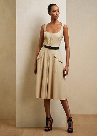 Beige Ralph Lauren Semira Ull Gabardine Day Dress för kvinnor