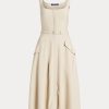 Beige Ralph Lauren Semira Ull Gabardine Day Dress för kvinnor Beige Ralph Lauren Semira Ull Gabardine Day Dress för kvinnor