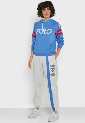 Beige Ralph Lauren sidrandiga träningsbyxor för kvinnor