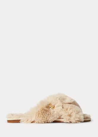 Beige Ralph Lauren Sydni Faux-fur Flat Shoes för kvinnor