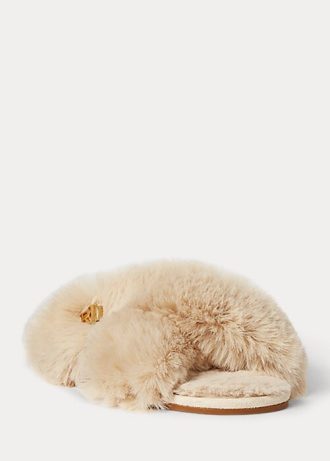 Beige Ralph Lauren Sydni Faux-fur Flat Shoes för kvinnor