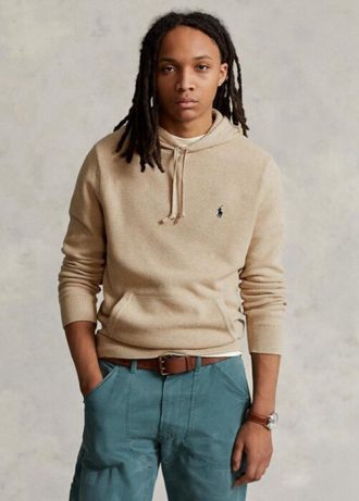 Beige Ralph Lauren texturerad bomull med huvtröjor för män