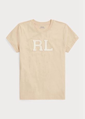 Beige T-shirts från Ralph Lauren Rl-mockaapplikation för kvinnor