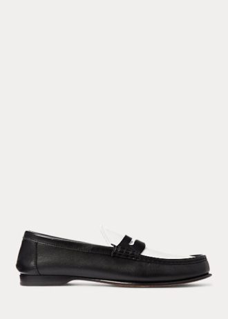 Beige/vit dam Ralph Lauren Chalmers Penny Loafers i kalvskinn
