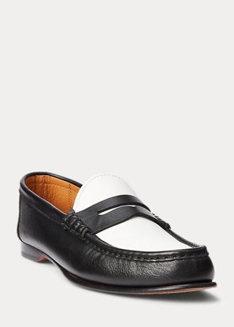Beige/vit dam Ralph Lauren Chalmers Penny Loafers i kalvskinn