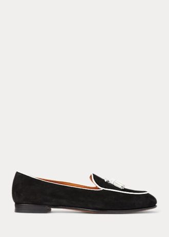 Beige/vit dam Ralph Lauren Laurel Tofs Goat-Mocka Loafers