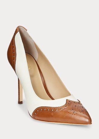 Beige/vit dam Ralph Lauren Lynden Nappa & Klackar i polerat läder