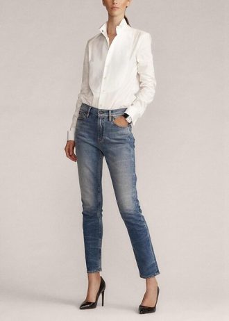 Blå dam Ralph Lauren 861 Skinny-jeans i hög höjd