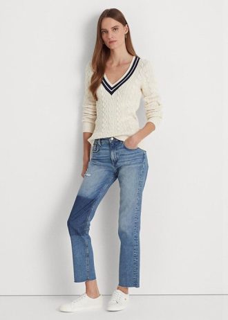 Blå dam Ralph Lauren höghus raka cropped jeans