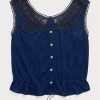 Blå dam Ralph Lauren Indigo Camisole Toppar med virkat trim Blå dam Ralph Lauren Indigo Camisole Toppar med virkat trim
