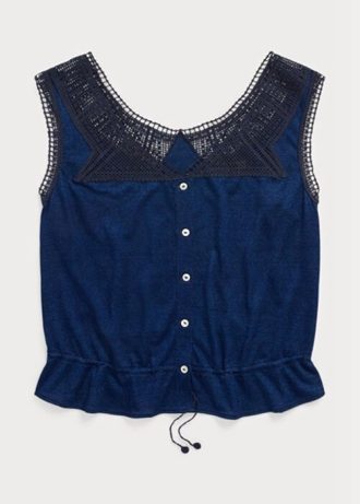 Blå dam Ralph Lauren Indigo Camisole Toppar med virkat trim