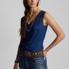 Blå dam Ralph Lauren Indigo Camisole Toppar med virkat trim Blå dam Ralph Lauren Indigo Camisole Toppar med virkat trim