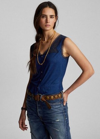 Blå dam Ralph Lauren Indigo Camisole Toppar med virkat trim