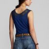 Blå dam Ralph Lauren Indigo Camisole Toppar med virkat trim Blå dam Ralph Lauren Indigo Camisole Toppar med virkat trim