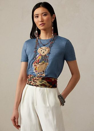 Blå dam Ralph Lauren Island Polo Bear T-shirts i bomull